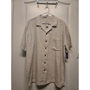 St Johns Bay Mens XL Short Sleeve Button Down Shirt Neutral Stripe Cotton NWT